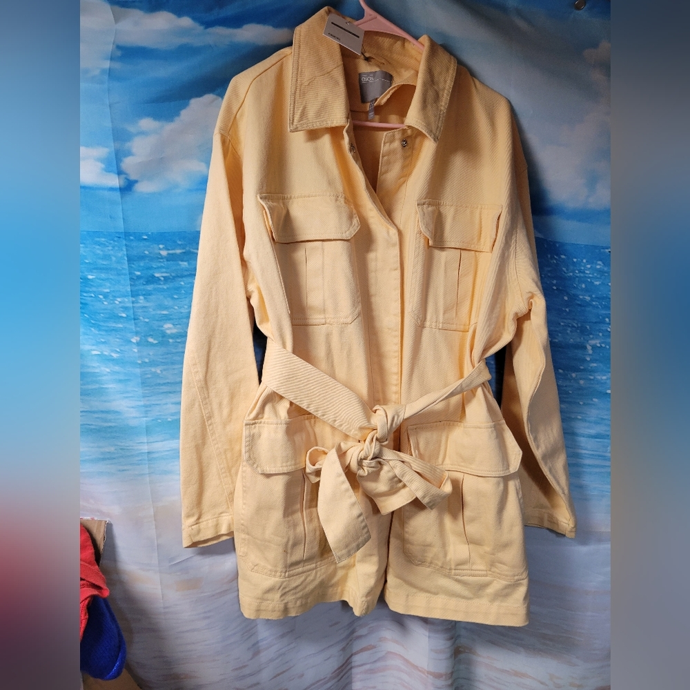Asos NWT Yellow Denim short Trench Coat Size 14 Women's